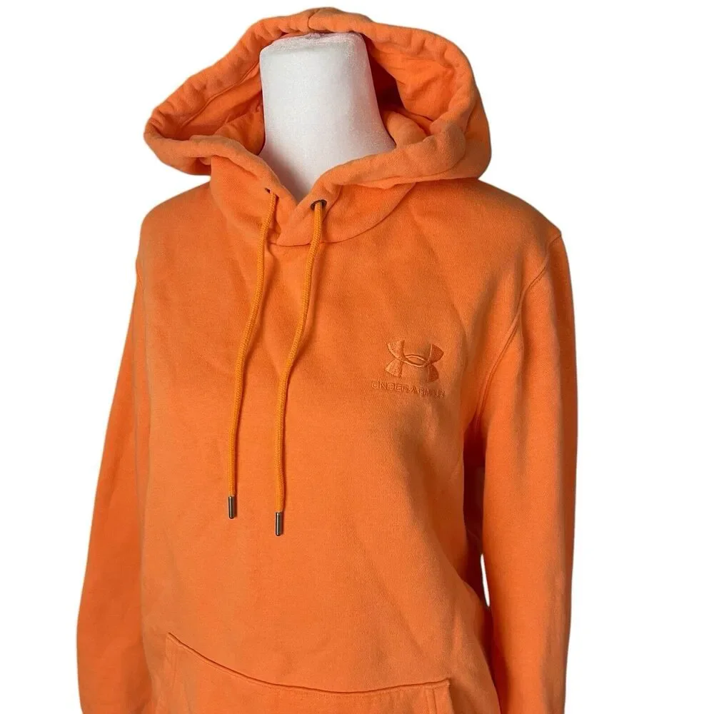Under Armour Mens Medium Playback Essential Fleece Hoodie Orange Pullover Pocket